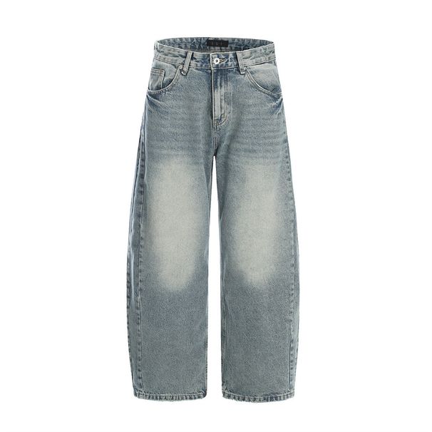 Punk Washed White Denim Scimitar Pants Men's Loose Casual Distressed Design Workwear Wide-Leg Trousers_viptrois.com
