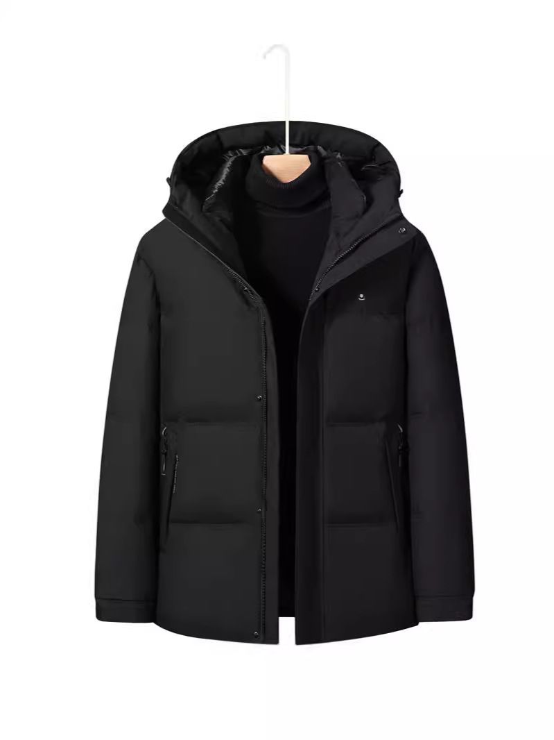 Men’s Short Puffer Jacket – 95% White Goose Down Fill, 650FP, Waterproof & Windproof For Extreme Cold (M-4XL, Hooded, Black)_viptrois.com