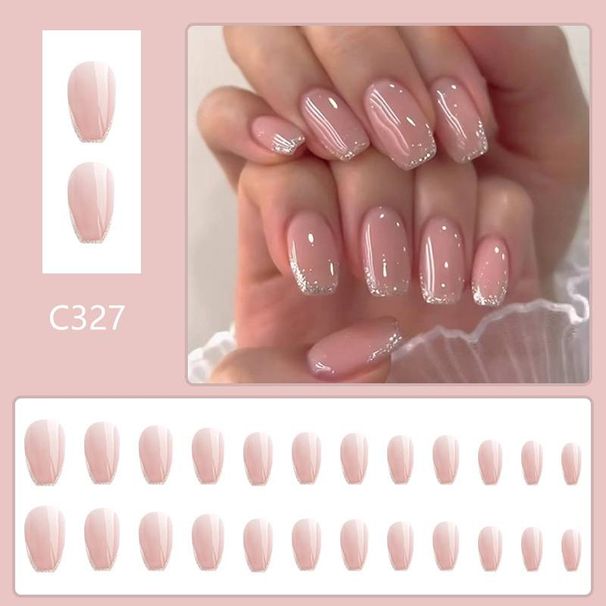 Short glossy Oval glitter French wear manicure simple elegant all-match ins gentle wear nail 24 pieces_viptrois.com