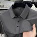 Summer New Ice Silk Short Thin Breathable High-End Feel Turn-Down Collar Half Sleeve Fashion Business Men's T-Shirt_viptrois.com