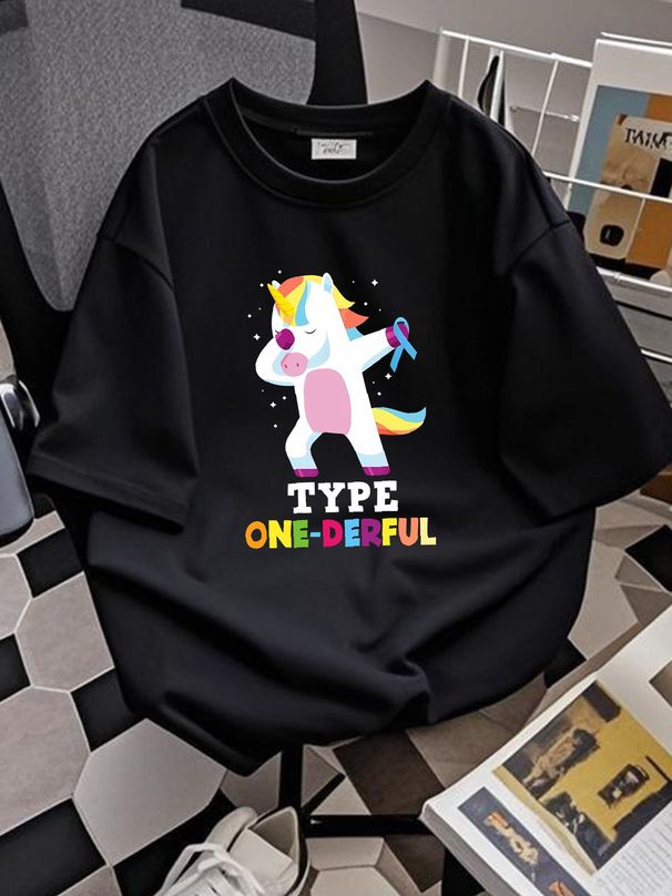 Funny Diabetic Type 1 Diabetes T1D Type One-Derful Un Ladies' Crewneck T-Shirt Summer Versatile Unisex Stylish Homme Top For Everyday Wear Fashion_viptrois.com