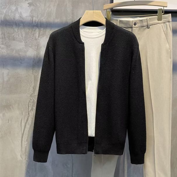 Men's Clothing Double Zipper Design Cardigan Sweater Men's Spring And Autumn Simple And Versatile Solid Color Knitted Sweater Trendy Jacket_viptrois.com