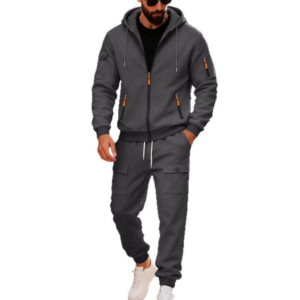 Men's Fleece Lined Two Piece Winter Suit Casual Sportswear Hooded Set Fashionable_viptrois.com