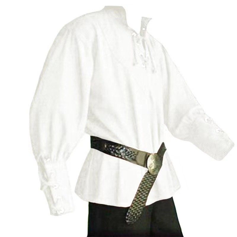 Unbeatable Quality Medieval Clothing For Men, Loose Fitting Men's Polo Shirts With Ties, Performance Costumes_viptrois.com