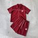 Men's Y2K American Street Style Striped Zip Up Quick Drying Short Sleeve Shirt Set Casual Two Piece_viptrois.com