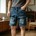 Zhengwu Men's Trendy Straight Leg Denim Shorts Summer Thin Ripped Midweight mid Waist Five Point Pants with Slight Stretch_viptrois.com