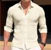 Men's Clothing Spring And Autumn New European And American Men's Large Size Solid Color Long Sleeved Shirts Waffle Casual Lapel Shirt Tops_viptrois.com