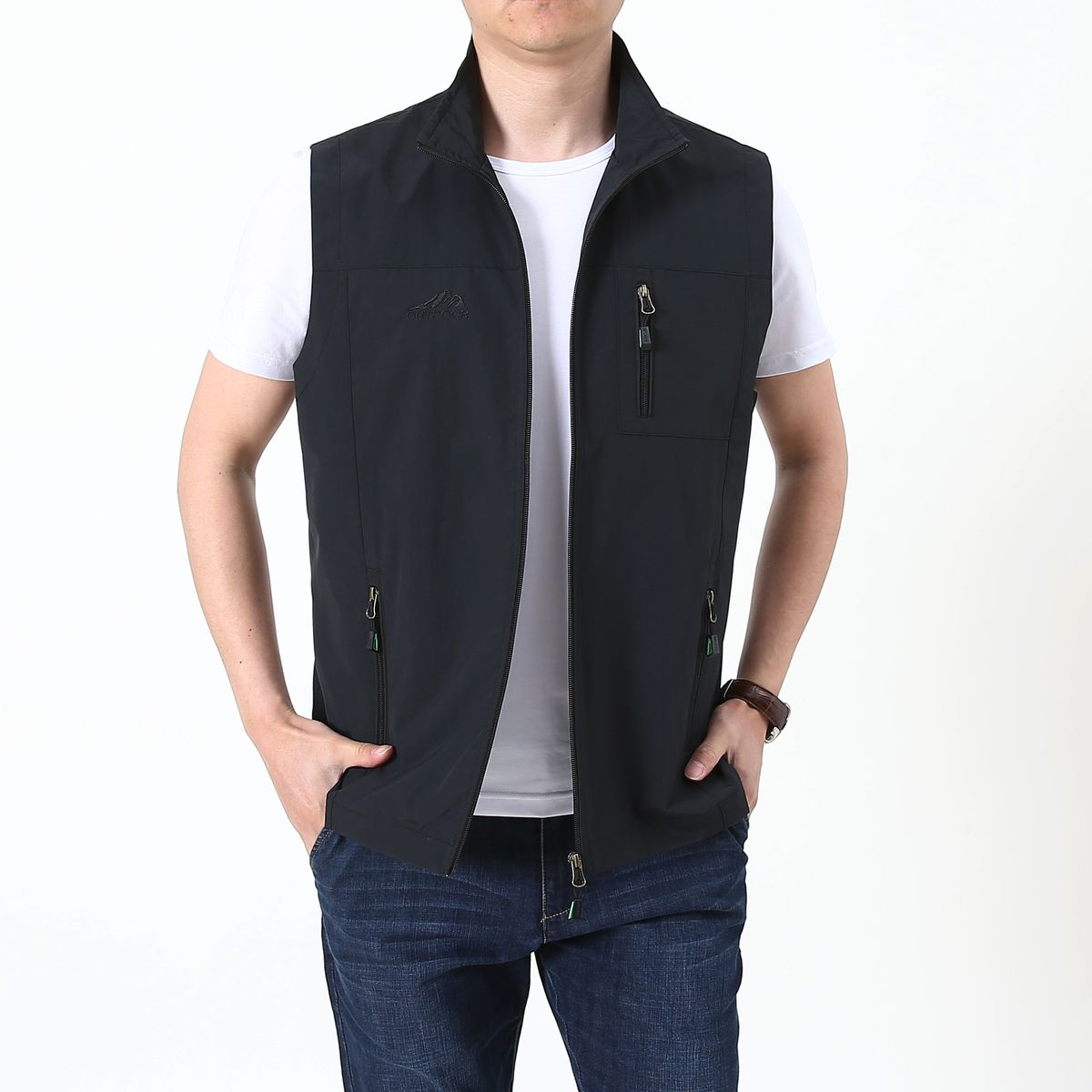 Men's Sleeveless Utility Vest – Lightweight Fishing Photography Workwear Jacket (Black, Khaki, Olive, Navy)_viptrois.com