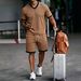 Men’s Summer Waffle-Knit Contrast Trim Set – V-Neck Short Sleeve & Shorts Casual Sportswear Outfit – Breathable & Stylish Matching Two-Piece_viptrois.com