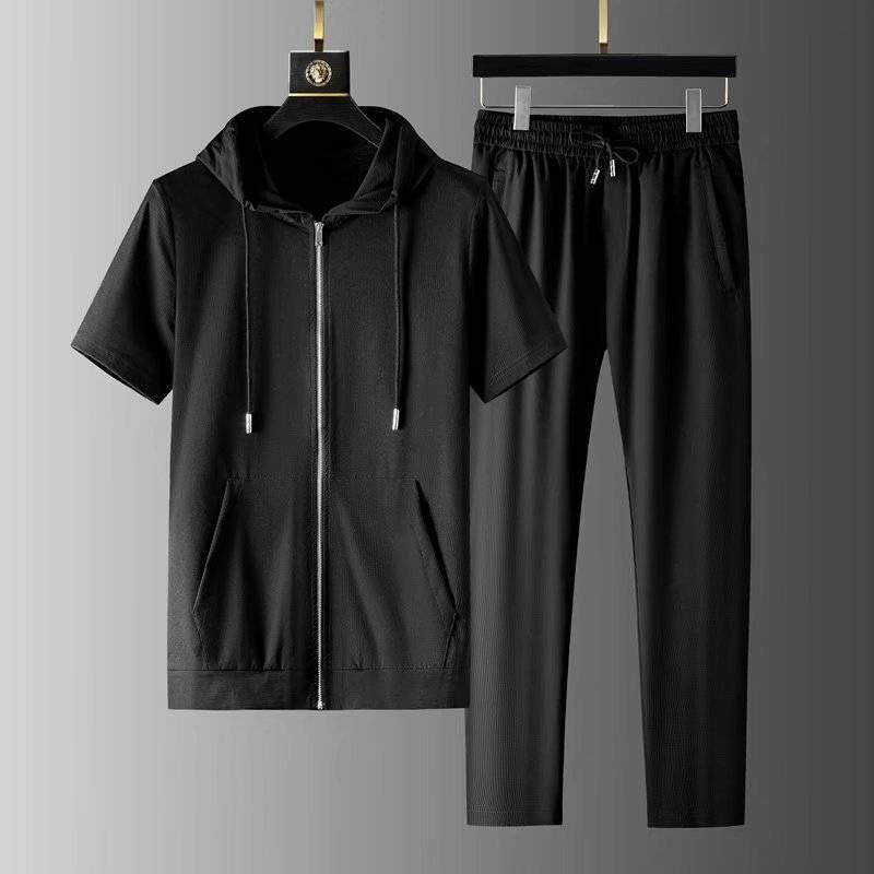 Men's Clothing New Casual Sports Men's Suits Spring And Summer Fashion Hooded Short Sleeved Shorts_viptrois.com