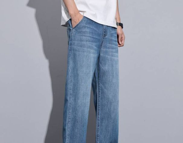 Men's Clothing Personalized Blue Jeans Men's Wide Leg Loose Design Casual Pants Men's Spring And Summer Lyocell Drape Comfortable Men's Pants_viptrois.com