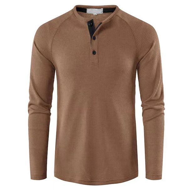 European And American Autumn-winter New Men's T-shirts Men's Pure-color Long-sleeved Base Layer Shirts Henry Shirts Men_viptrois.com