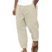 plus Size Men's Cotton Linen Blend Casual Pants Breathable Sweat Absorbing Solid Color mid Waist Wide Leg Long Pants for Spring Autumn_viptrois.com