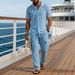 Men's Clothing Men's Summer Casual Loose Shirt And Pants Set Solid Color Simple Lapel Cotton Linen Two Piece Short Sleeve_viptrois.com