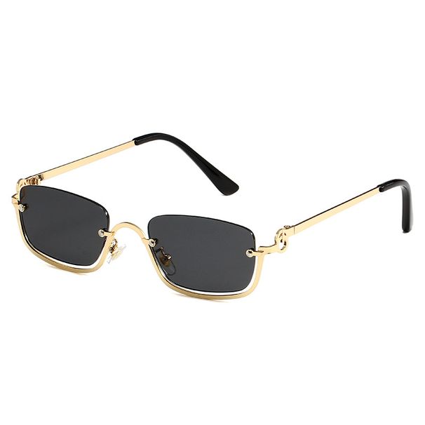 Hip Hop Small Frame Sunglasses - Metal Texture Square Half Frame For Women (Trendy Celebrity Style, UV400 Protection)_viptrois.com