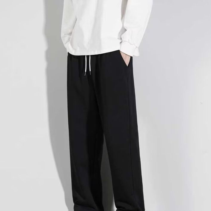 Men's Clothing Sweatpants Men Spring And Autumn Straight Loose Large Size Solid Color Pants Drape Simple Casual Sports Nine Points Men's Pants_viptrois.com