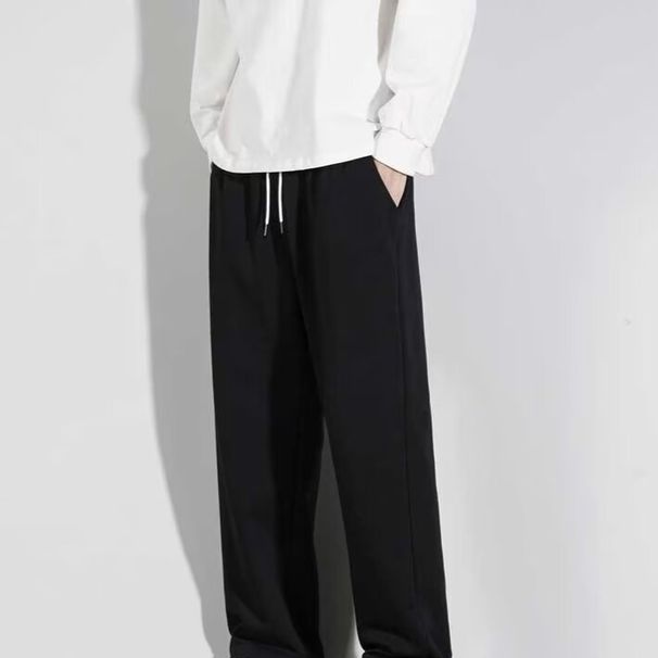 Men's Clothing Sweatpants Men Spring And Autumn Straight Loose Large Size Solid Color Pants Drape Simple Casual Sports Nine Points Men's Pants_viptrois.com