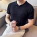 Knitted Thin Ice Silk Polo Shirt Men's Short Sleeved Summer Comfortable And Versatile Breathable Cool V Neck Business Casual T Shirt_viptrois.com