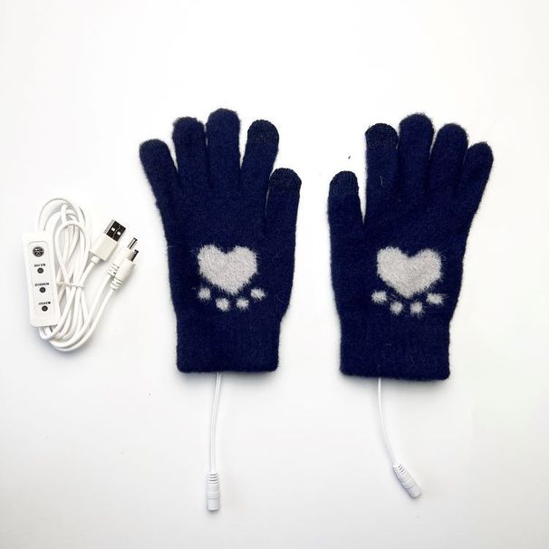 Heating Gloves 5-finger electric touch screen gloves Adult student jacquard bear paw pattern available in USB3 gear_viptrois.com
