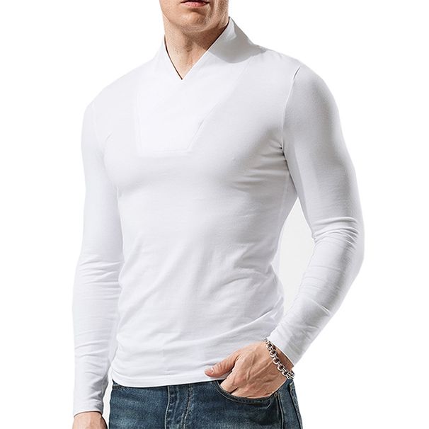 Men's Autumn And Winter New Solid Color Long-sleeved T-shirt Bottoming Shirt Slim Men's T-shirt_viptrois.com