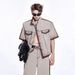 Men's Clothing Shoulder Pad Short Sleeve Denim Jacket Washed Colorblock Casual Suit_viptrois.com