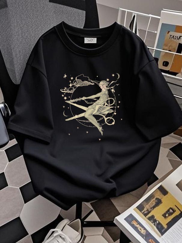 Scissors Witch Lesbian T Shirt Vintage Art Deco Sapphic Halloween Gay Moon Stars Celestial LGBTQ Pride Top Unisex Breathable Graphic Homme Summer_viptrois.com