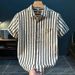 Men's Clothing Short Sleeve Shirt Summer New Striped Casual Tops Trendy Splicing Shirt Thin Section_viptrois.com