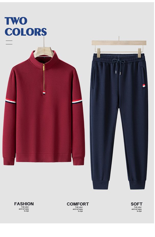 High End Men's Sportswear Set Casual Loose Fit Plus Size Fashionable Two-Piece Outfit With Half Zip Sweatshirt And Sweatpants For Spring And Autumn_viptrois.com