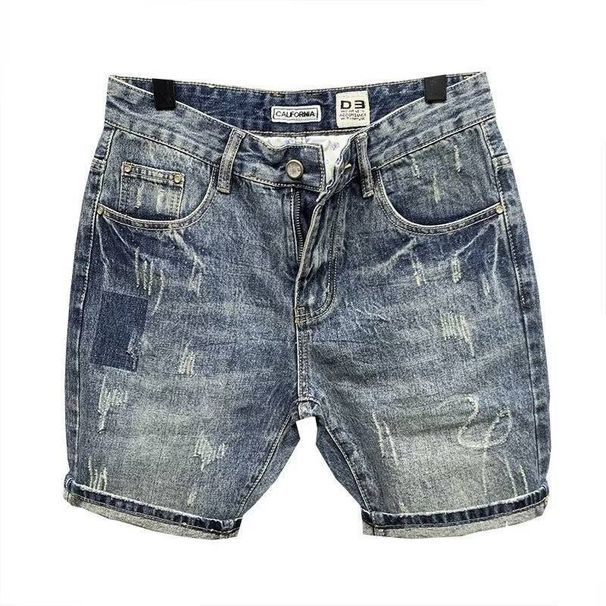 Men's Clothing Summer Denim Shorts Trendy Simple Cat Whisker Shorts Social Guy Five Point Retro British Slim Fit_viptrois.com