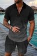 Men's Clothing 2024 New Wholesale Foreign Trade Men's Open Collar Zipper Shirt 3d Printed Men's Short-Sleeved Beach Pants Two-Piece Suit_viptrois.com