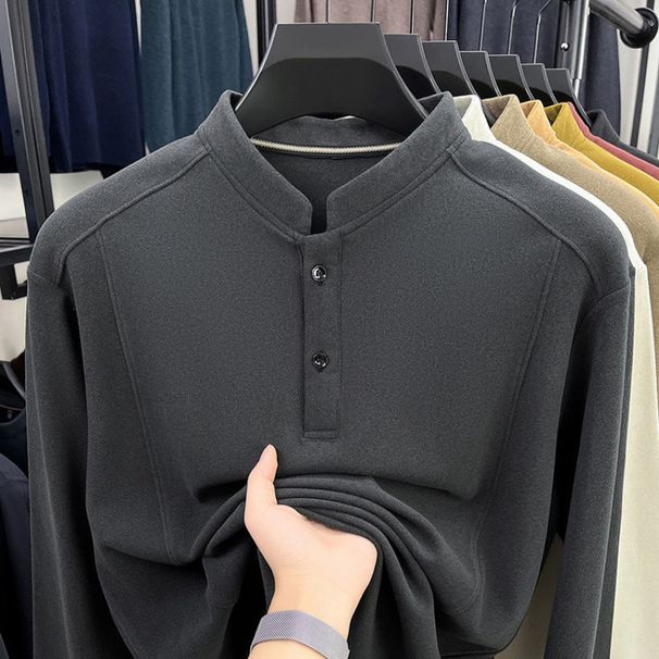 2025 New Double-Sided Thermal Base Shirt Men's Stand Collar Long Sleeve T-Shirt Autumn Winter Slim Fit Business Casual_viptrois.com