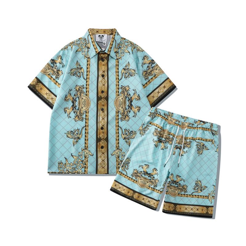 Men's Clothing High Street Ral Suit Palace Style Full Print Retro Shirt Casual Cardigan Shorts Matching Men_viptrois.com
