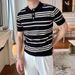 Men's Clothing Striped Polo Shirt Slim Fit Breathable Knit Business Casual Lapel Design Short Sleeve Comfort T-Shirt_viptrois.com