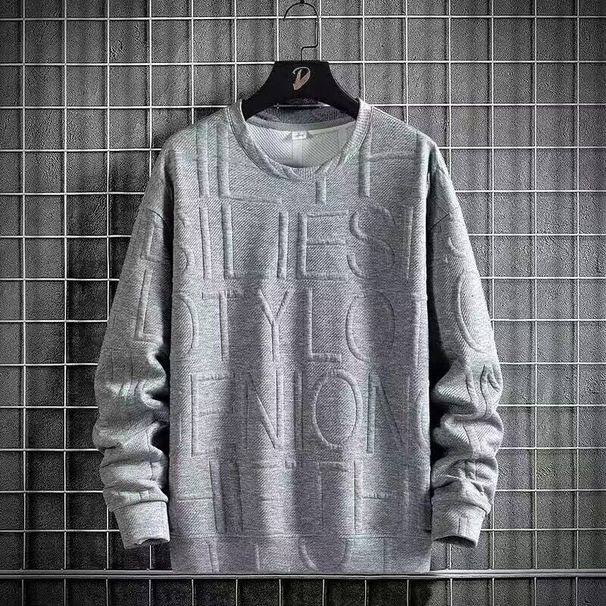 Men's Clothing Three Dimensional Jacquard Long Sleeved Shirt Loose Fitting High Street Autumn Wear Round Neck Sweatshirt Jacket_viptrois.com