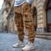 Men's Clothing Corduroy Casual Pants Men Autumn Retro Loose Workwear Pocket Hem Elastic Windproof Design Trousers_viptrois.com
