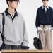 Men's Trendy Color Block Long Sleeve Polo Shirt Hong Kong Style Embroidered Retro Loose Fit Half Zip Sweatshirt_viptrois.com