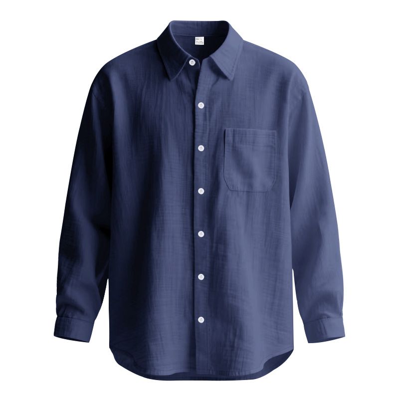 2026 European Men's Spring-Autumn Solid Color Cotton-Linen Collared Long-Sleeved Breathable Casual Large-Sized Shirt_viptrois.com