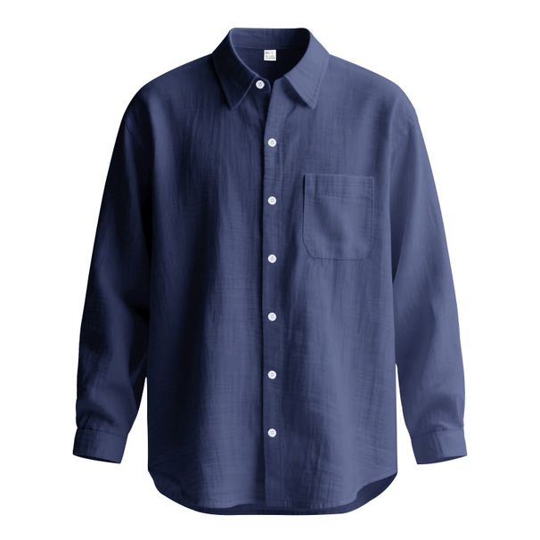 2026 European Men's Spring-Autumn Solid Color Cotton-Linen Collared Long-Sleeved Breathable Casual Large-Sized Shirt_viptrois.com