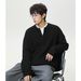 Monochrome Man- Vintage Old Money Half Open Henry Collar Autumn Winter Thickened Warm Textured Knitted Pullover Sweater Jacket_viptrois.com