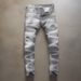 Men's Clothing High Street Fashion Men's Jeans Old Gray Washed Hole Patch Paint Trendy Brand Slim Fit Pants_viptrois.com