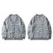 Retro Leopard Print Knit Cardigan – Unisex Oversized V-Neck Sweater (Gray, S/M/L/XL)_viptrois.com