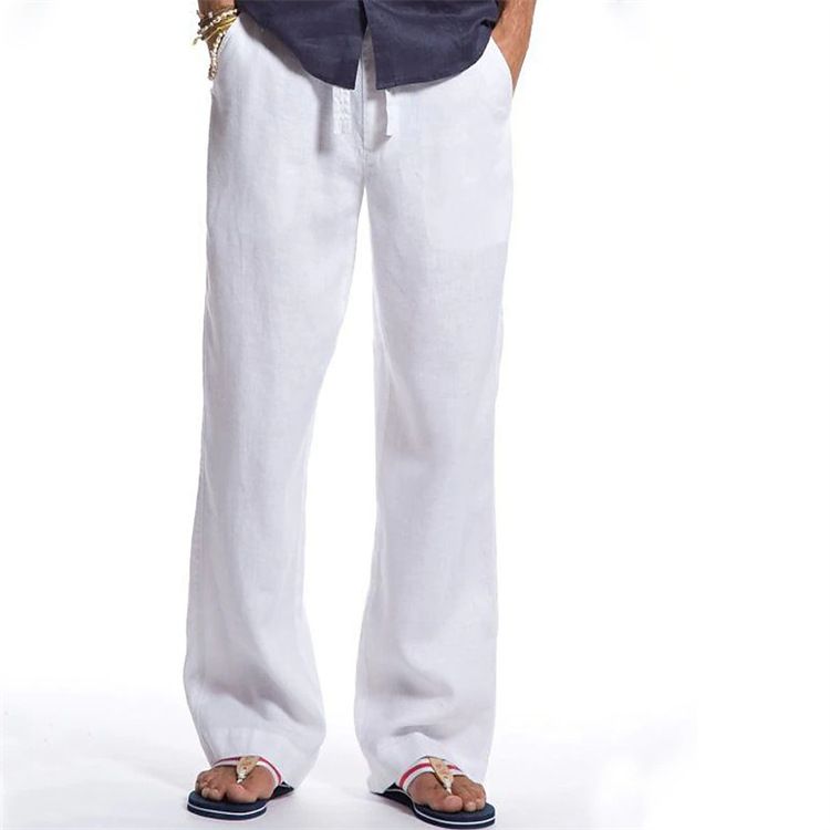 Men's Clothing Cotton And Linen Cross Border Loose Casual Drawstring Breathable Daily Trousers_viptrois.com
