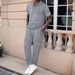 Men's Solid Color Jacquard Pocket Lapel Half Zipper Short Sleeved Trousers Two Sets_viptrois.com