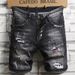 Denim 2024, Men's New Summer Shorts, Slim Fit, Small Feet, Personality Holes, Euro-n High Street Shorts_viptrois.com