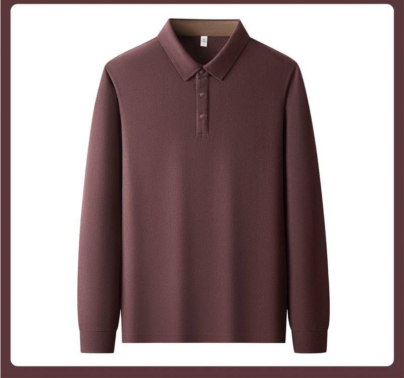 Men's Winter Thermal Polo Shirt With Fleece Lining, Comfortable Long Sleeve T-Shirt For Layering (Grey, Navy, Army Green, Beige, Maroon)_viptrois.com