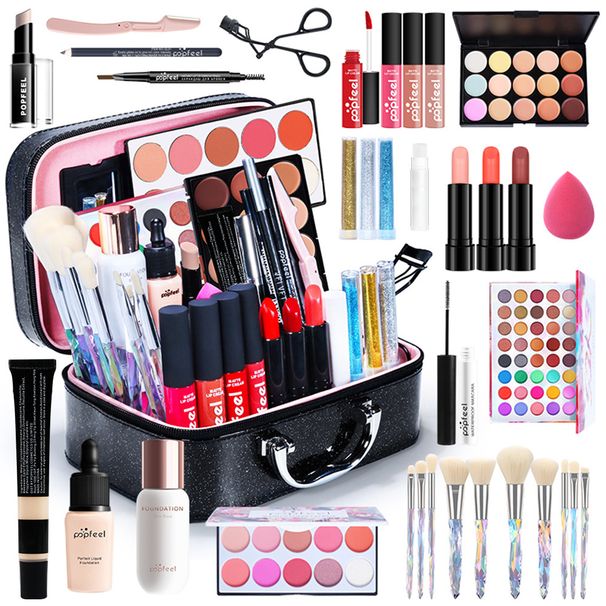 Sets POPFEEL Eye Shadow Blush Foundation Lip Gloss Lipstick Makeup Box Full Set Combination KIT014_viptrois.com