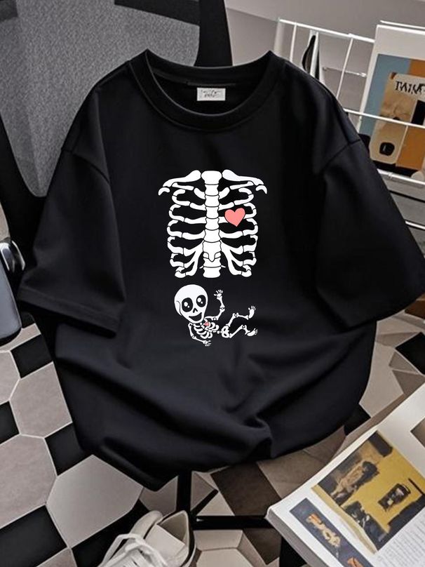 Halloween Maternity T-shirt Skeleton Ribcage Baby Pregnancy Costume Top Shirt Fashion Comfortable Soft Versatile Designer Clothes_viptrois.com