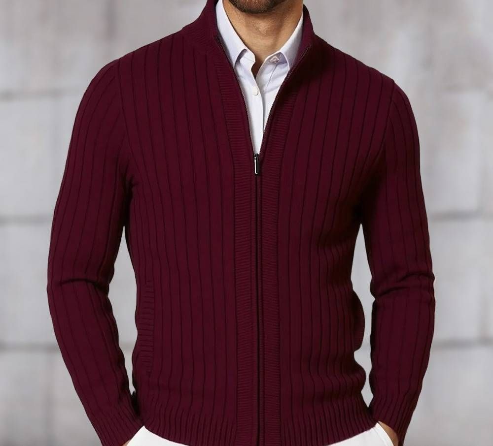 Knitted Cardigan 2025 Autumn And Winter New Style Stand Collar Long Sleeve Zipper Slim Sweater Large Size Men's Clothing_viptrois.com