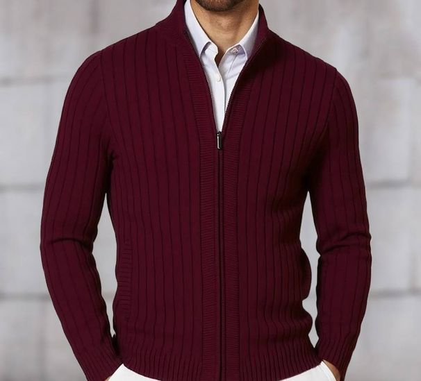 Knitted Cardigan 2025 Autumn And Winter New Style Stand Collar Long Sleeve Zipper Slim Sweater Large Size Men's Clothing_viptrois.com
