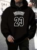 Men's Autumn And Winter Casual Fashionable Loose Hooded Sweatshirt MIAMI 23 Letter Pattern Printed Warm Long Sleeved Pullover_viptrois.com